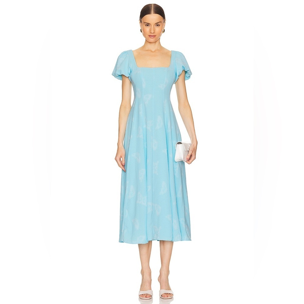 NWT Show Me Your MuMu Mia Midi Dress in Blue Clip Butterfly